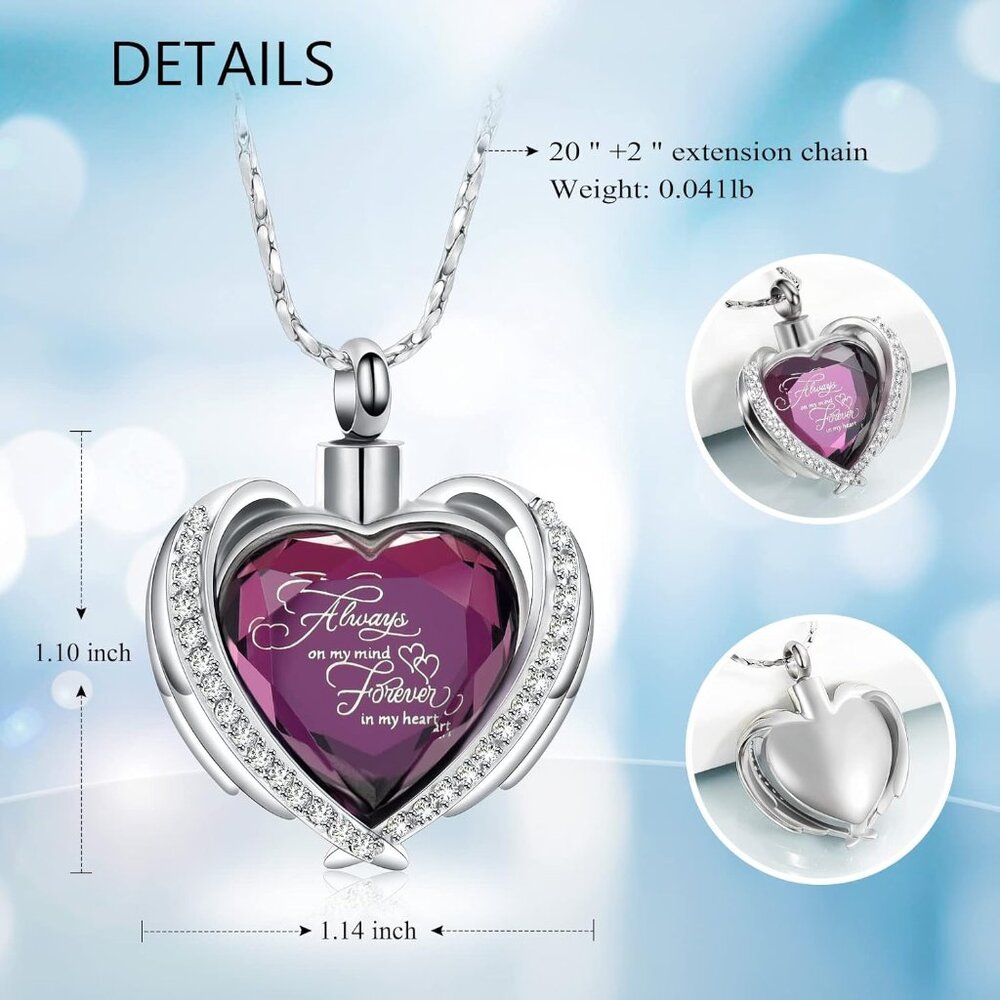 Cremation Jewelry for Ashes Pendant - Crystal Heart Urn Necklace with Mini Keeps - Picture 2 of 7